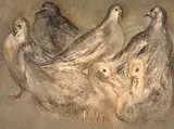Untitled - Sketches of Birds by Louis Muhlstock, pastel and ink on paper, sold Nov 1998
