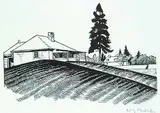 Walter J. Phillips, Engineer's House and South Wall, 1931, wood engraving on paper