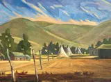 Michael Pisko, Whoop-Up at River Bottom Fort, 1975, oil on canvas board