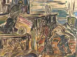 Untitled - Workers by Clifford Foard Robinson, oil on paper, sold Nov 1998