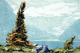 Margaret Shelton, Lake Louise #23/100, 1984, lino block in three colours on paper