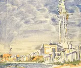 Margaret Shelton, Dovecote at Rosedale, 1939, lino block in three colours on paper