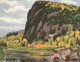 Frederick Bourchier Taylor, In The Agawa Canyon at the Bridal Veil Falls, 1946, oil on canvas board