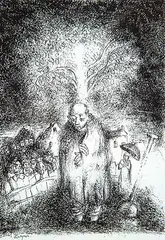 Yosl Bergner, Untitled - Figure in a Landscape with Tree, 1950, ink on paper