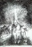Yosl Bergner, Untitled - Figure in a Landscape with Tree, 1950, ink on paper