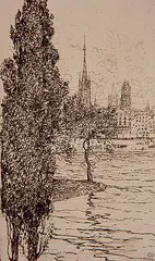 Clarence Gagnon, Vue de Rouen, 1905, etching on paper