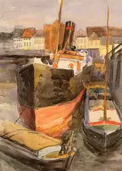 Roy Charles Gamble, Untitled - Boats at Dock, watercolour on paper