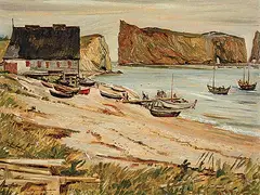 Robert Stewart Hyndman, Fisherman's Shack, Perce Rock, 1947, oil on panel