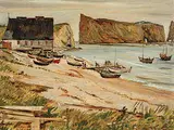Robert Stewart Hyndman, Fisherman's Shack, Perce Rock, 1947, oil on panel