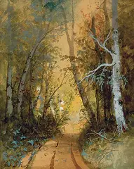 Charles Day Hunt, A Road Through The Woods In Vermont, watercolour on paper