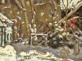 Richard Montpetit, Soleil le Lendemain, Ayer's Cliff, 1990, oil on hard board