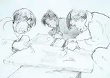 Susan Ross, Cape Dorset, Cutting Stone for Printmaking, 1973, graphite on paperboard