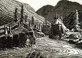 Margaret Shelton, The Fraser Canyon #25/50, 1943, lino block on paper