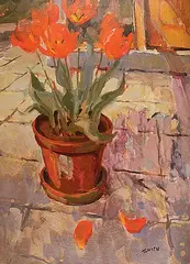 Jack Smith, Untitled - Tulips on a Balcony, acrylic on canvas