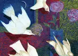 Maeve Veronica Frances Spain, Untitled - White Birds and Crescent Moon, 1992, mixed media on paper