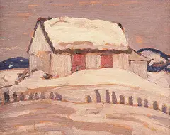 A Quebec Barn [Baie St. Paul] by A. Y. Jackson, 1925, oil on panel, sold May 1998