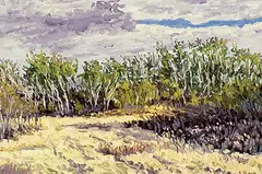 Untitled - Prairie Landscape by Johann Franz Pius Kaufmann, 1989, acrylic on masonite, sold May 1998