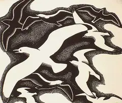 Edwin Holgate, Gulls, 1937, wood block on paper