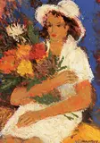 Wadie El Mahdy, Untitled - Jeune Femme au Bouquet de Fleurs, oil on canvas
