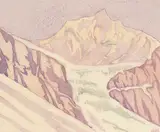 Alison Houston Lockerbie Newton, Angel Glacier #5/100, colour wood block on paper