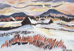 Richard Nevin, Farm in Winter, pastel on paper