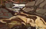 Jacques Poirier, Rapids sur la Riviere Chal..., oil on hard board
