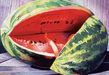 Mary Frances West Pratt, Cut Watermelon #72/75, 1997, colour wood block on paper