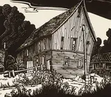 Margaret Shelton, Shooks Barn, Hatzic Island #2/50, 1942, lino block on paper