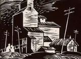 Helen Barbara Stadelbauer, Elevators at Midnpore, relief print on paper