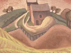 Lowrie Lyle Warrener, Untitled - Landscape with Farm, oil on paper board