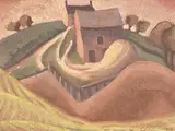 Lowrie Lyle Warrener, Untitled - Landscape with Farm, oil on paper board