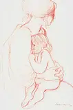 William Arthur Winter, Untitled - Mother and Child, conte on paper