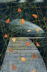 Untitled - Loom #4/4 by Thomas Lax, 1980, colour etching with leaves on paper, sold May 1998