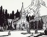 Margaret Shelton, Banff Avenue, 1943, lino block on paper