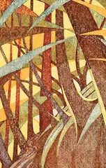 Trackway [Piste] #14/60 by Sybil Andrews, 1961, lino block in four colours on paper, sold Nov 1997