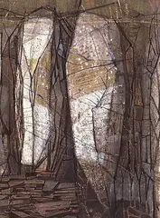 Bruno Bobak, Stone Face, 1954, mixed media on paper
