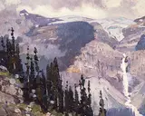 Belmore Browne, Untitled - Cascading Glacial Falls, oil on canvasboard