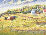 Farm With Sheep - St. Germain, Quebec by Patricia Naomi Eyre, oil on linen, sold Nov 1997