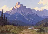 Sunset Vermillion River by Roland Gissing, oil on canvas, sold Nov 1997