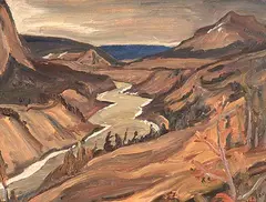 Fraser River, April 12, 1954 by A. Y. Jackson, 1954, oil on board, sold Nov 1997