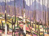 Fireweed and Burnt Timber, Storm Mountain, No. 1 by Illingworth Kerr, 1976, oil on canvas board, sold Nov 1997