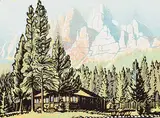 Margaret Shelton, Castle Mountain #30/100, 1944, lino block in five colours on paper