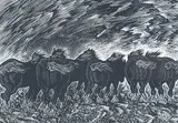 James Agrell Smith, Horses, Wind and Dust #36/50, 1960, wood block on paper