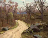 George Thomson, A Woodland Road, 1950, oil on paper board