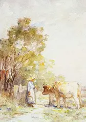 Horatio Walker, Cow at Gate, watercolour on paper