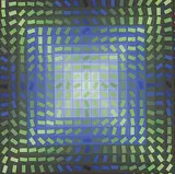 Victor Vasarely, Untitled - Blue and Green Abstract #45/100