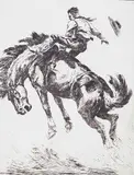 Olaf Wieghorst, Bareback Bronk, etching on paper