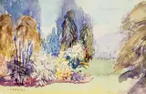 Lily Osman Adams, A Corner of the Firs, 1924, watercolour on paper