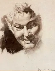 Franklin Brownell, Untitled - Study of a Face, charcoal on paper