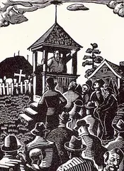 Edwin Holgate, The Crier or The Auction, 1927, wood block on paper